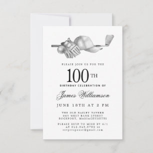 Invitation Fête élégante d'anniversaire 100 ans noir blanc go