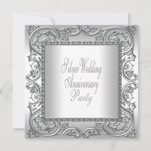 Invitation Fête élégante d'anniversaire de mariage 25 ans arg (Devant)