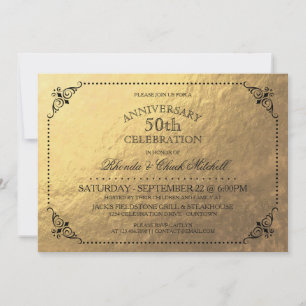 Invitation Fête élégante d'anniversaire de mariage en or
