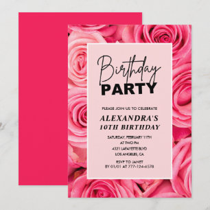 Invitation Fête élégante de 10 ans Anniversaire Roses Fleurs 