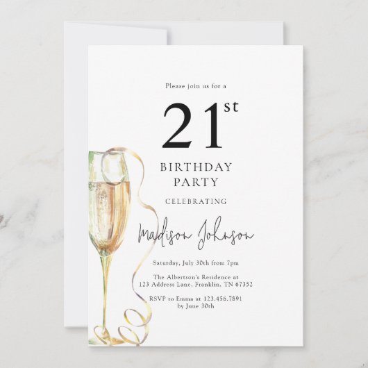 Invitation Fête élégante de 21e anniversaire (Devant)