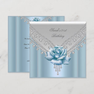 Invitation Fête élégante de 21e anniversaire Rose blanche ble