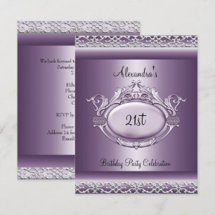 Invitation Fête élégante de 21e anniversaire Satin Mauve Viol