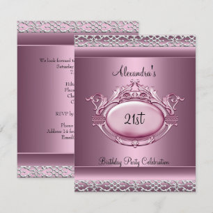 Invitation Fête élégante de 21e anniversaire satin rose garni