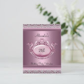 Invitation Fête élégante de 21e anniversaire Satin Rose Trim (Debout devant)
