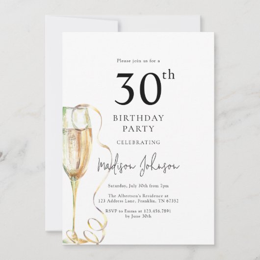 Invitation Fête élégante de 30e anniversaire (Devant)