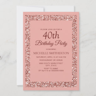 Invitation Fête élégante de 40 ans avec paillettes roses pour