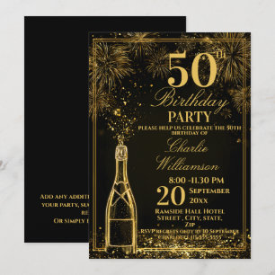 Invitation Fête élégante de 50e anniversaire Bouteille de Fiz