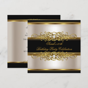 Invitation Fête élégante de 50e anniversaire Crème Or Noir