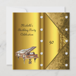 Invitation Fête élégante de 50e anniversaire Piano Vintage
