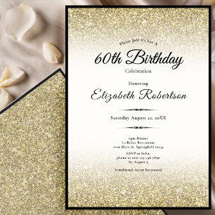 Invitation Fête élégante de 60 ans avec paillettes noires et