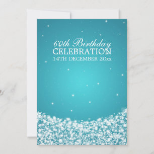 Invitation Fête élégante de 60 ans Star Sparkle Bleu