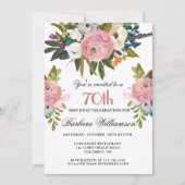 Invitation Fête élégante de 70 ans avec fleurs peintes à la m (Devant)