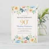 Invitation Fête élégante de 90 ans avec des fleurs (Debout devant)