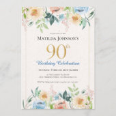 Invitation Fête élégante de 90 ans avec des fleurs (Devant)