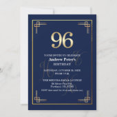 Invitation Fête élégante de 96 ans Bleu Or (Devant)
