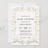 Invitation Fête Élégante de Bébé aux Fleurs (Devant)