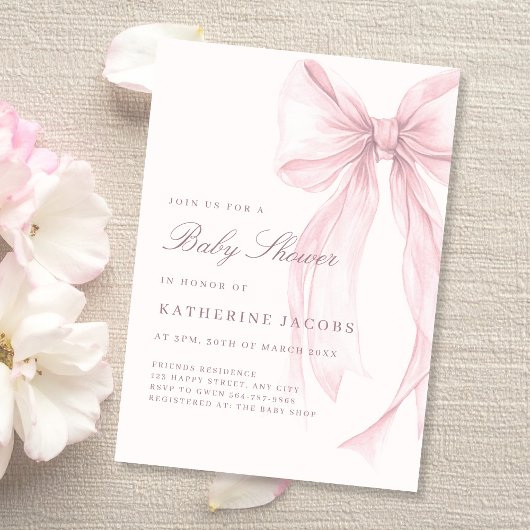 Invitation Fête Élégante de Bébé Coquette Rose