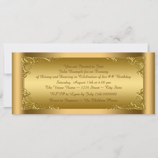 Invitation Fête élégante de billet doré (Devant)