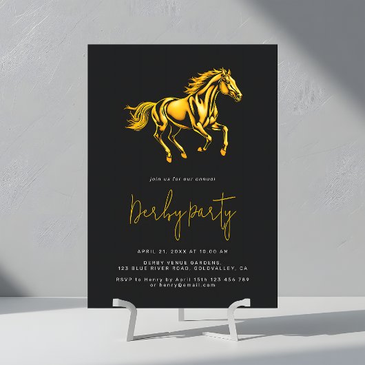Invitation Fête élégante de Derby de chevaux noir et or