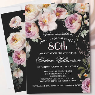 Invitation Fête élégante de fleurs pour 80e anniversaire SURP