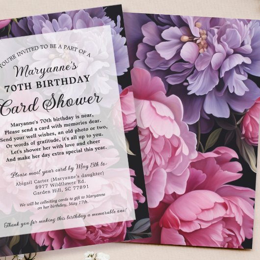 Invitation Fête élégante de fleurs sombres pour 70 ans