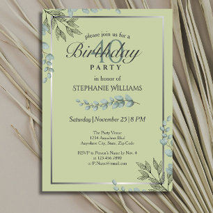 Invitation Fête élégante de fleurs vert pastel pour les 40 an