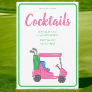 Invitation Fête élégante de golf Cart rose préparé Cocktail P