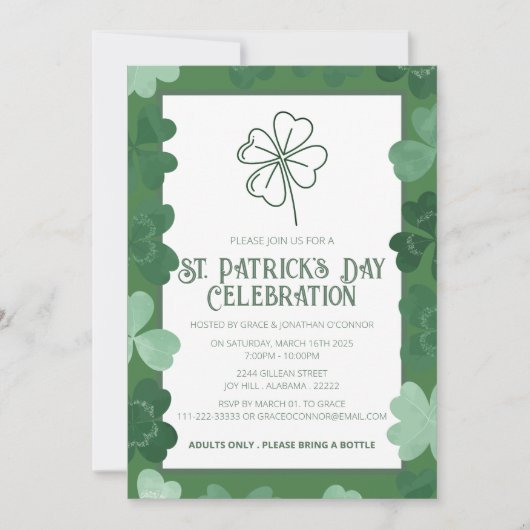 Invitation Fête élégante de la Saint-Patrick au trèfle vert (Devant)