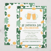 Invitation Fête élégante de la Saint-Patrick Trèfle Vert (Devant / Derrière)