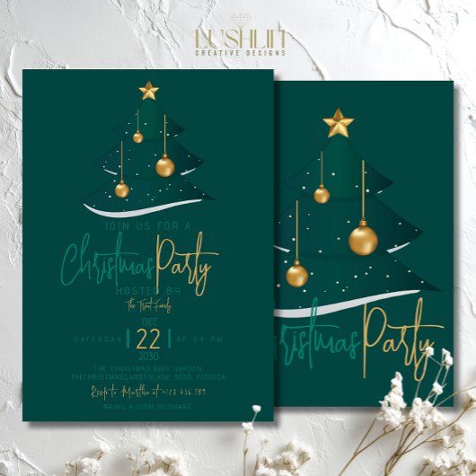 Invitation Fête élégante de l'arbre de Noël Emerald