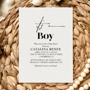 Invitation Fête Élégante de Naissance Bébé Minimaliste Blanc