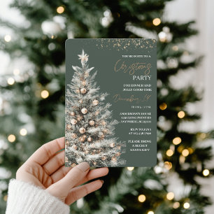 Invitation Fête élégante de Noël arbre de Noël or et vert