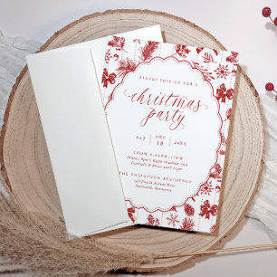 Invitation Fête Élégante de Noël aux Rubans Rouges Vintage