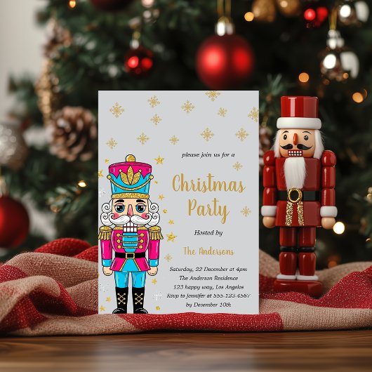 Invitation Fête élégante de Noël Casse-Noisette | Paillettes