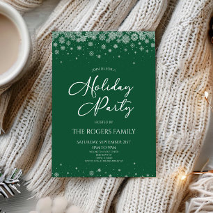 Invitation Fête élégante de Noël en vert avec flocon de neige