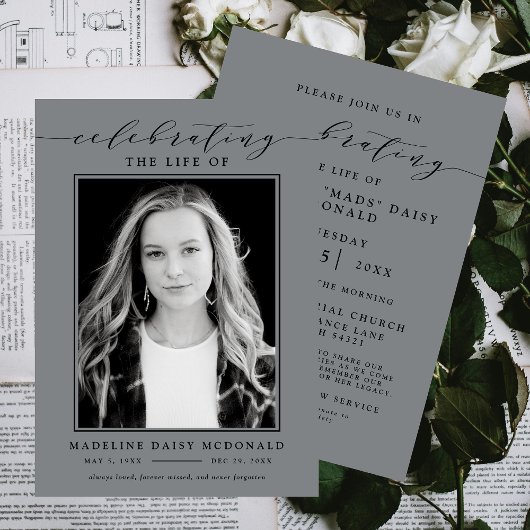 INVITATION FÊTE ÉLÉGANTE DE PHOTO FUNÉRALE MÉMORIALE DE LA VI