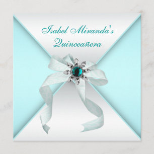 Invitation Fête élégante de Quinceanera bleu sarcelle