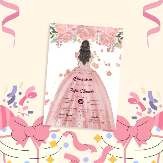 Invitation Fête élégante de Quinceañera en rose blush pour pr