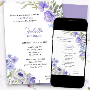 Invitation Fête élégante de Quinceañera et messe Purple Peri