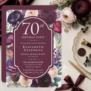 Invitation Fête élégante de ranunculus au vin pour 70e annive