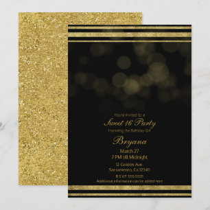 Invitation Fête élégante de Sweet 16 avec paillettes dorées n