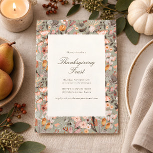 Invitation Fête élégante de Thanksgiving - Écriture de fleurs