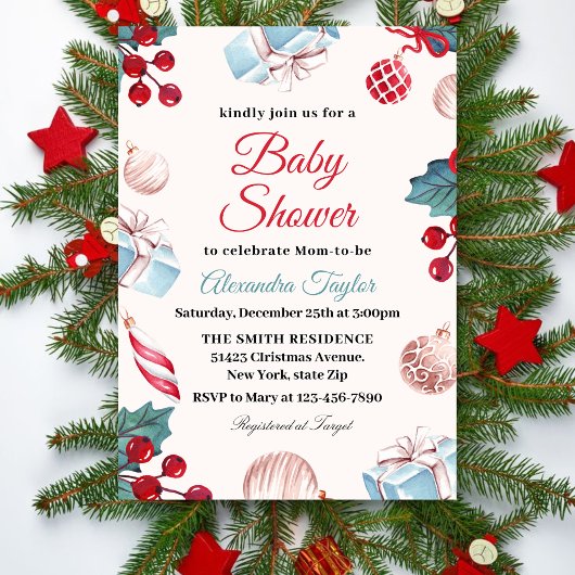 Invitation Fête élégante de vacances d'hiver pour bébé Noël
