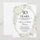 Invitation Fête élégante du 50e anniversaire Fleurs de rose b (Devant / Derrière)