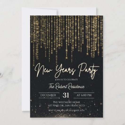 Invitation Fête élégante du Nouvel An (Devant)