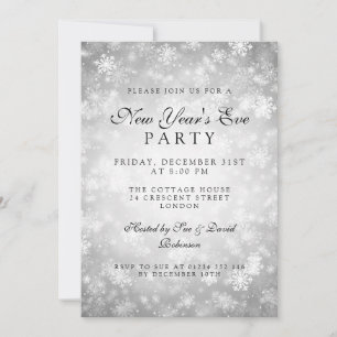 Invitation Fête élégante du Nouvel An Soirée d'Hiver Argenté