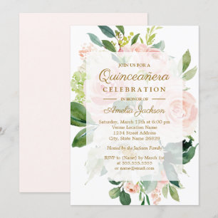 Invitation Fête élégante et douce de pêche Quinceanera Annive