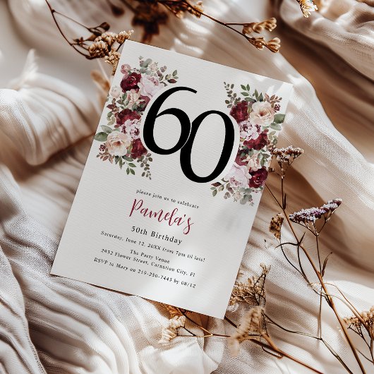 Invitation Fête élégante florale 60 ans