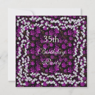 Invitation Fête élégante florale et diamants 35e anniversaire